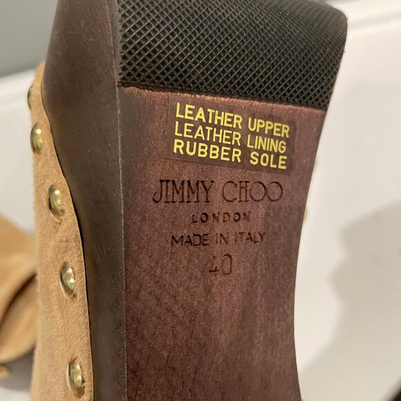 Used Jimmy Choo - Beige Studded Suede Leather Peep Toe Clog Boots (US 9) - Picture 7 of 7